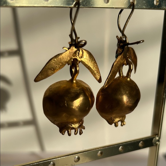 Gold and Red Pomegranate Earrings - Picture 2 of 5